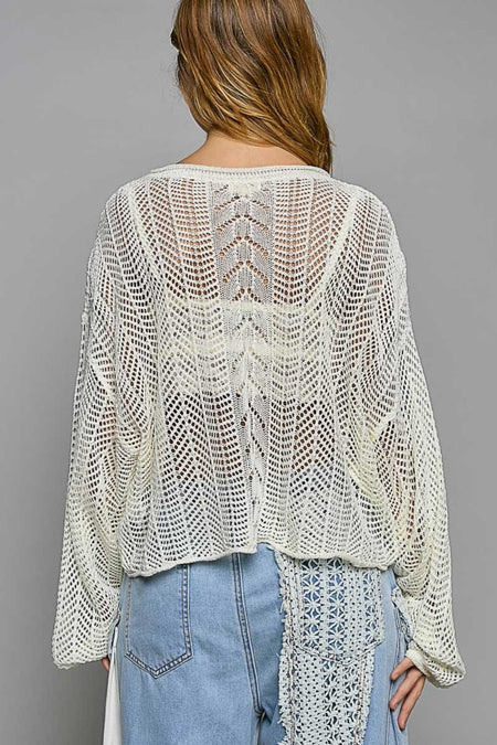 POL Openwork Balloon Sleeve Knit Cover Up - Sleekdenim.com