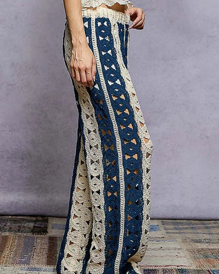 POL Openwork Wide Leg Pants with Stripe Detail - Sleekdenim.com