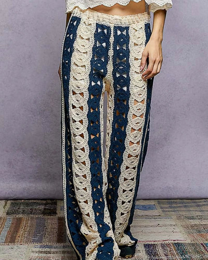 POL Openwork Wide Leg Pants with Stripe Detail - Sleekdenim.com