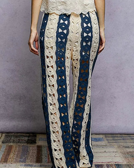 POL Openwork Wide Leg Pants with Stripe Detail - Sleekdenim.com
