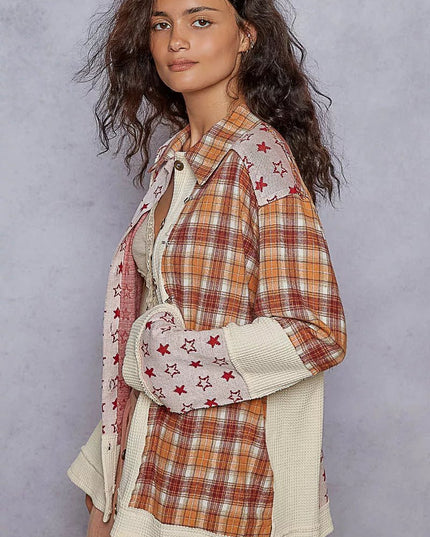 POL Plaid Contrast Button Down Shacket - Sleekdenim.com