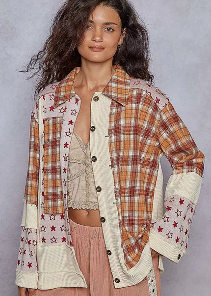 POL Plaid Contrast Button Down Shacket - Sleekdenim.com