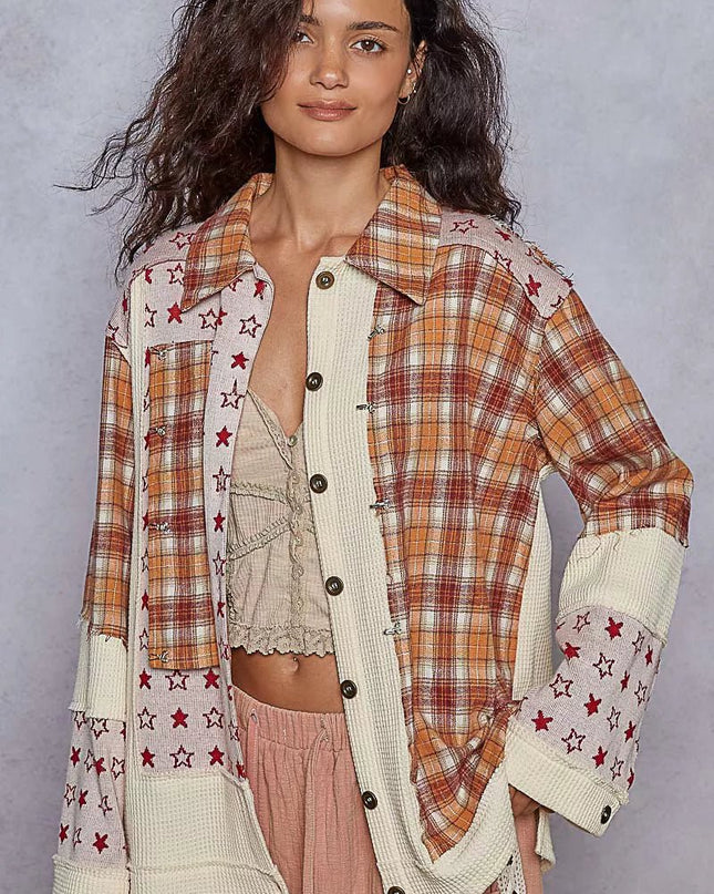 POL Plaid Contrast Button Down Shacket - Sleekdenim.com