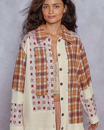 POL Plaid Contrast Button Down Shacket - Sleekdenim.com