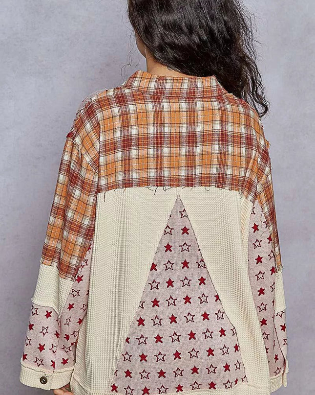 POL Plaid Contrast Button Down Shacket - Sleekdenim.com