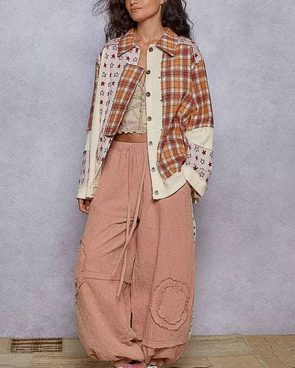 POL Plaid Contrast Button Down Shacket - Sleekdenim.com