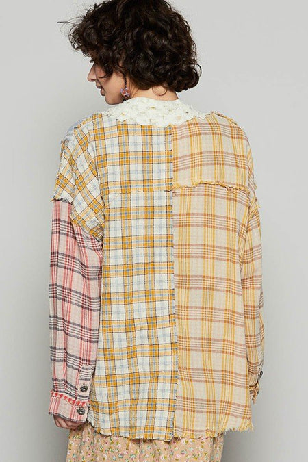 POL Raw Edge Plaid Open Front Cardigan - Sleekdenim.com