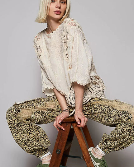 POL Round Neck Crochet Top with Floral Embroidery Detail - Sleekdenim.com