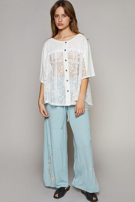 POL Round Neck Short Sleeve Lace Top - Sleekdenim.com