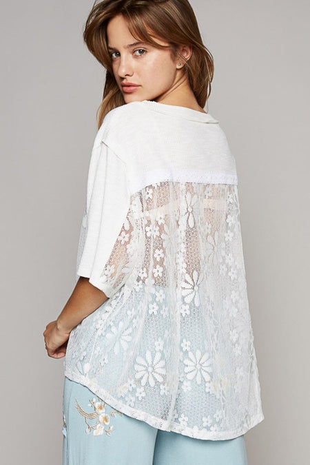 POL Round Neck Short Sleeve Lace Top - Sleekdenim.com