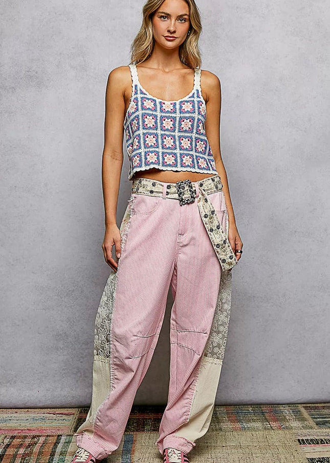 POL Scalloped Edge Cropped Crochet Cami with Granny Square Pattern - Sleekdenim.com