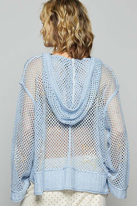 POL Star Openwork Long Sleeve Hooded Knit Cover Up - Sleekdenim.com