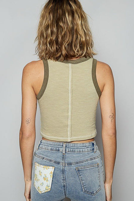 POL Studded Round Neck Cropped Tank - Sleekdenim.com