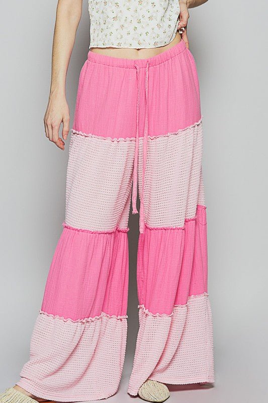 POL Two Tone Drawstring Wide Leg Pants - Sleekdenim.com