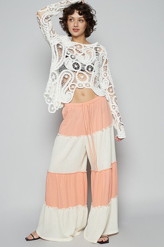 POL Two Tone Drawstring Wide Leg Pants - Sleekdenim.com