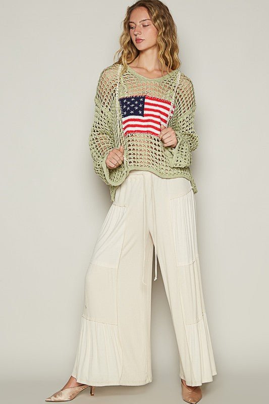 POL US Flag Hollow Out Long Sleeve Knit Cover Up - Sleekdenim.com