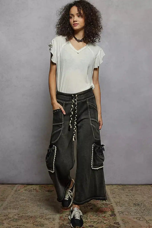 POL V-Neck Short Sleeve T-Shirt with Ruffle Sleeve - Sleekdenim.com