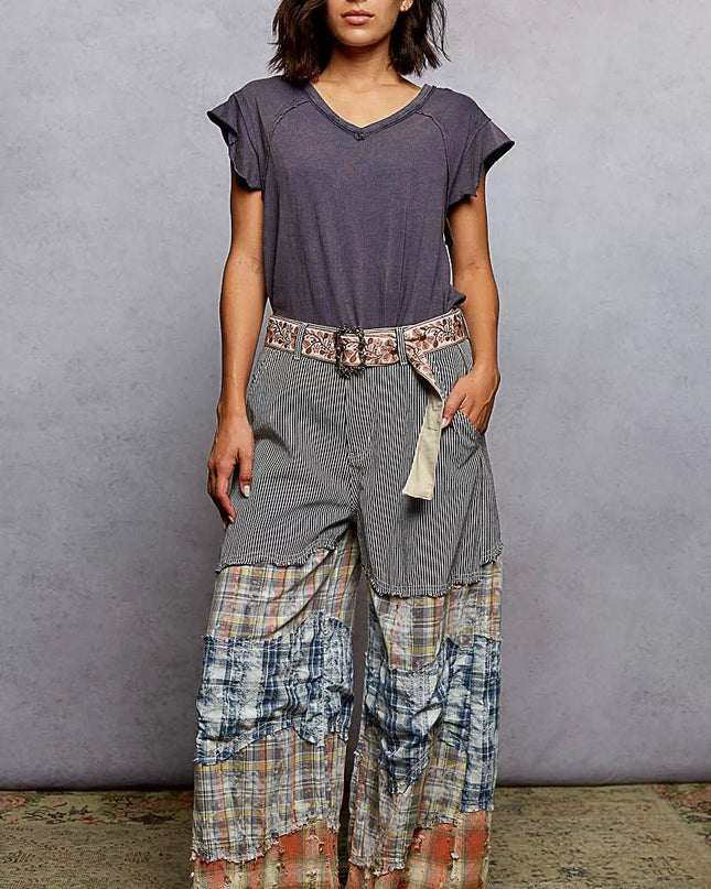 POL V - Neck Short Sleeve T-Shirt with Ruffle Sleeve - Sleekdenim.com