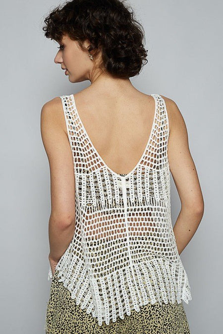 POL V - Neck Sleeveless Woven Crochet Knit Cover Up - Sleekdenim.com