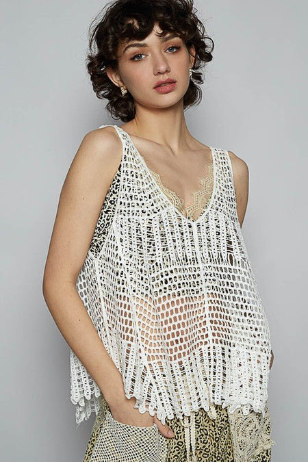 POL V - Neck Sleeveless Woven Crochet Knit Cover Up - Sleekdenim.com