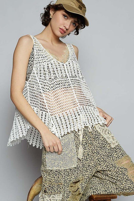 POL V - Neck Sleeveless Woven Crochet Knit Cover Up - Sleekdenim.com