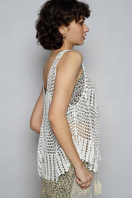 POL V - Neck Sleeveless Woven Crochet Knit Cover Up - Sleekdenim.com