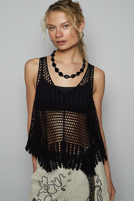 POL V - Neck Sleeveless Woven Crochet Knit Cover Up - Sleekdenim.com