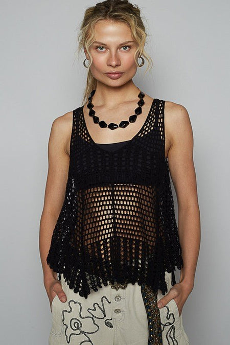 POL V - Neck Sleeveless Woven Crochet Knit Cover Up - Sleekdenim.com