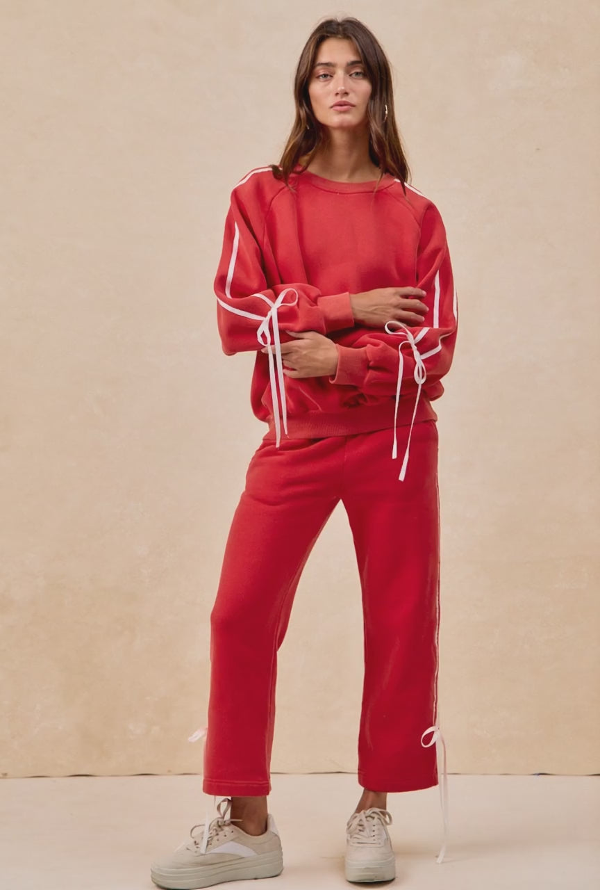 BiBi Side Lined Bow Detail Fleece Sweatshirt & Sweatpants Set video