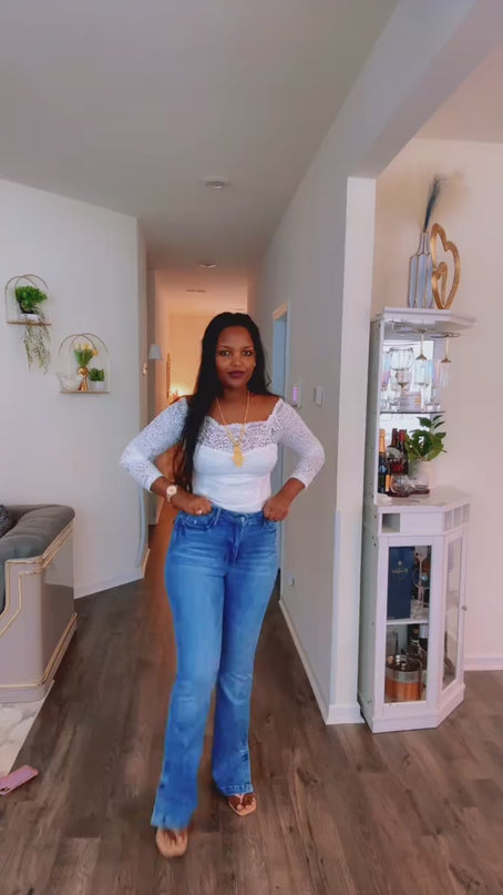 Judy Blue High Waist Tummy Control Back Pocket Embroidery Bootcut Denim Jeans 88783 - 3 Inseam Options