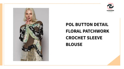 POL Button Detail Floral Patchwork Crochet Sleeve Blouse by@Outfy