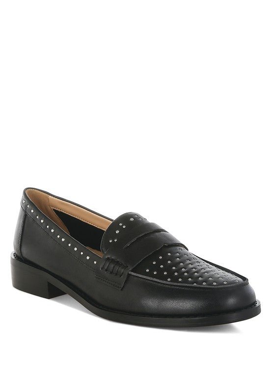 Raisa Stud Embellished Penny Loafers - Sleekdenim.com