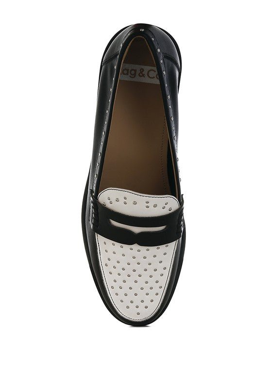 Raisa Stud Embellished Penny Loafers - Sleekdenim.com