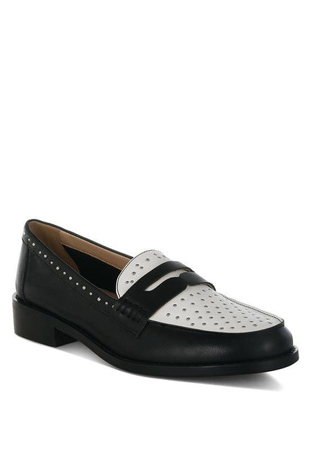 Raisa Stud Embellished Penny Loafers - Sleekdenim.com