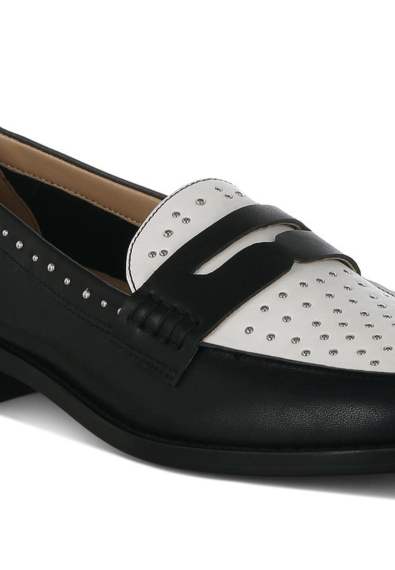 Raisa Stud Embellished Penny Loafers - Sleekdenim.com