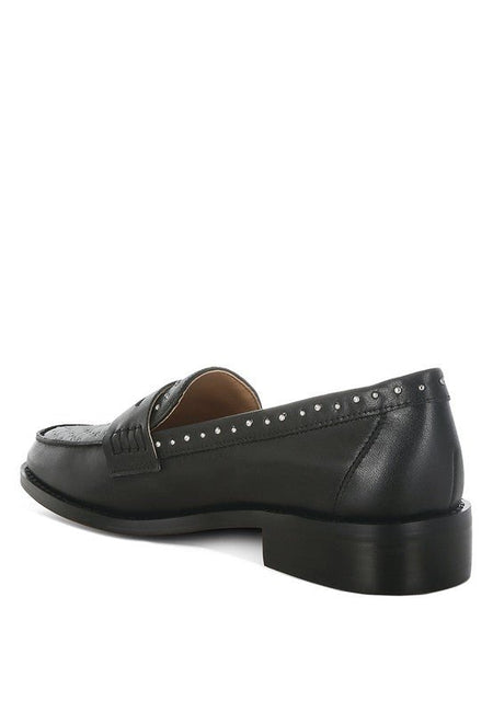 Raisa Stud Embellished Penny Loafers - Sleekdenim.com