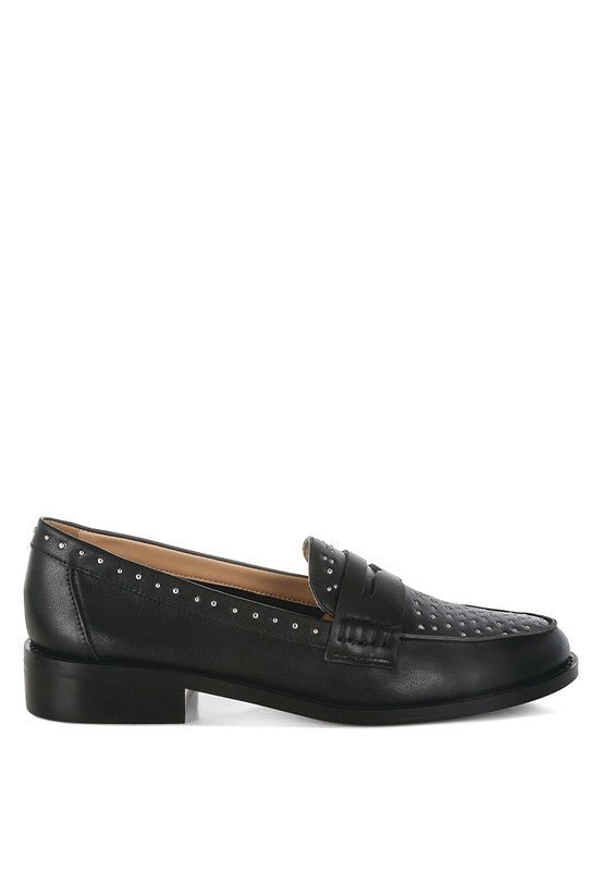 Raisa Stud Embellished Penny Loafers - Sleekdenim.com