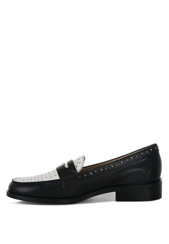 Raisa Stud Embellished Penny Loafers - Sleekdenim.com