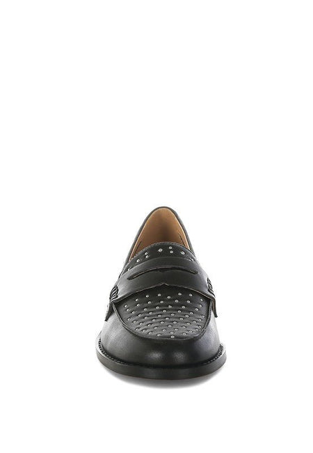 Raisa Stud Embellished Penny Loafers - Sleekdenim.com