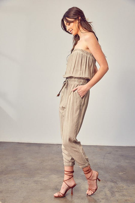 Raw Edge Detail Tube Jumpsuit - Sleekdenim.com