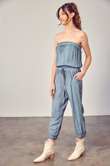 Raw Edge Detail Tube Jumpsuit - Sleekdenim.com