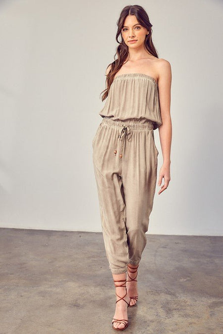 Raw Edge Detail Tube Jumpsuit - Sleekdenim.com