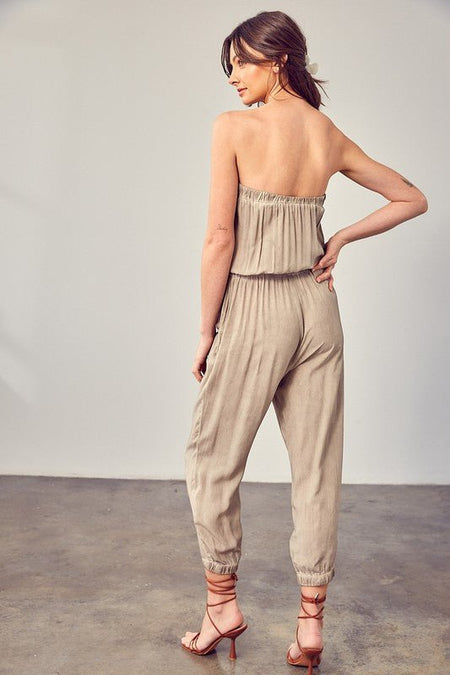 Raw Edge Detail Tube Jumpsuit - Sleekdenim.com