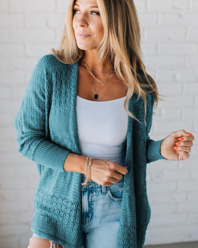 Redwood Burl Mix Pattern Hollow Knit Open Front Cardigan - Sleekdenim.com