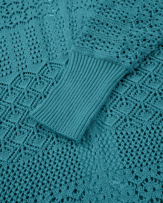 Redwood Burl Mix Pattern Hollow Knit Open Front Cardigan - Sleekdenim.com