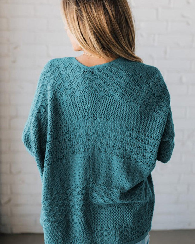 Redwood Burl Mix Pattern Hollow Knit Open Front Cardigan - Sleekdenim.com