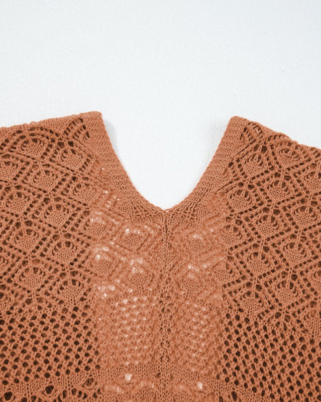 Redwood Burl Mix Pattern Hollow Knit Open Front Cardigan - Sleekdenim.com