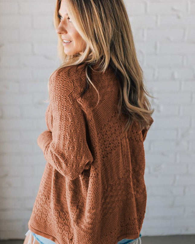 Redwood Burl Mix Pattern Hollow Knit Open Front Cardigan - Sleekdenim.com