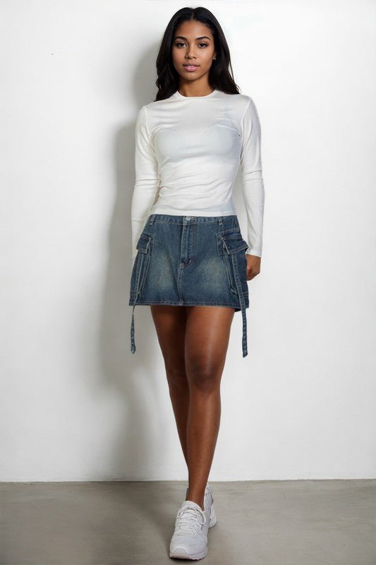 Ribbed Round Neck Long Sleeve Top - Sleekdenim.com