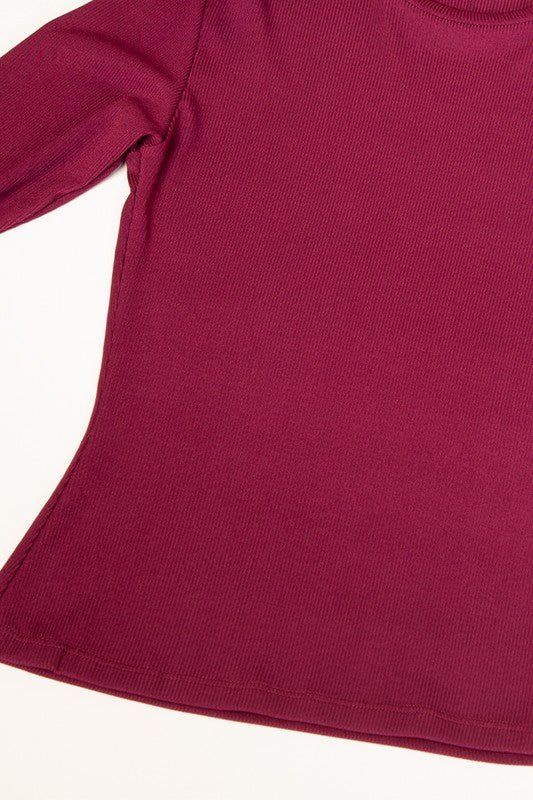 Ribbed Round Neck Long Sleeve Top - Sleekdenim.com